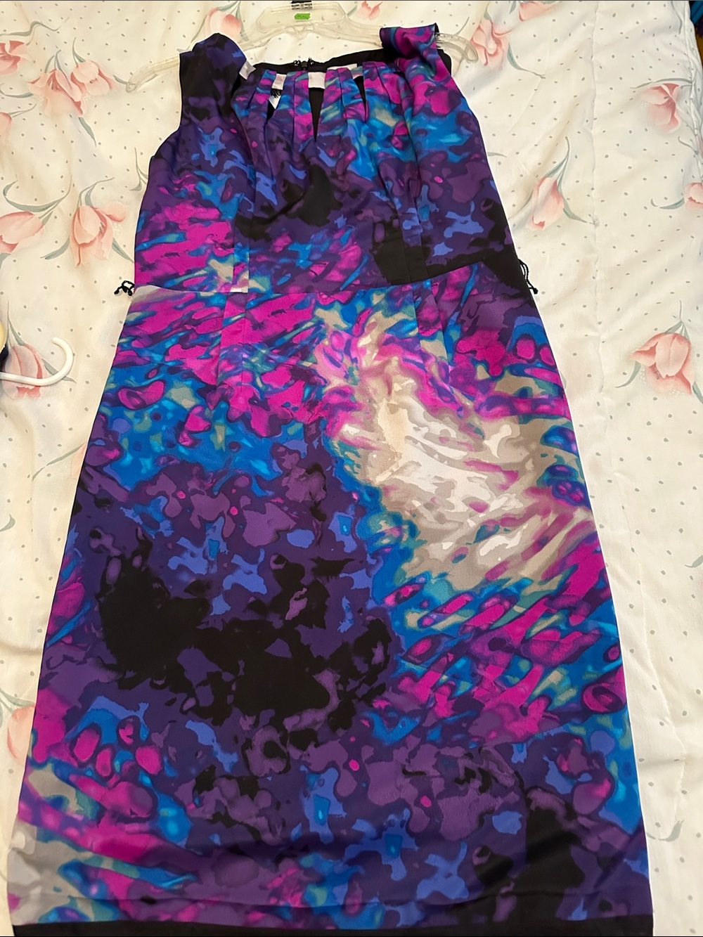 Vibrant Purple & Pink Abstract Print Women’s Dress. Zipper back. No belt